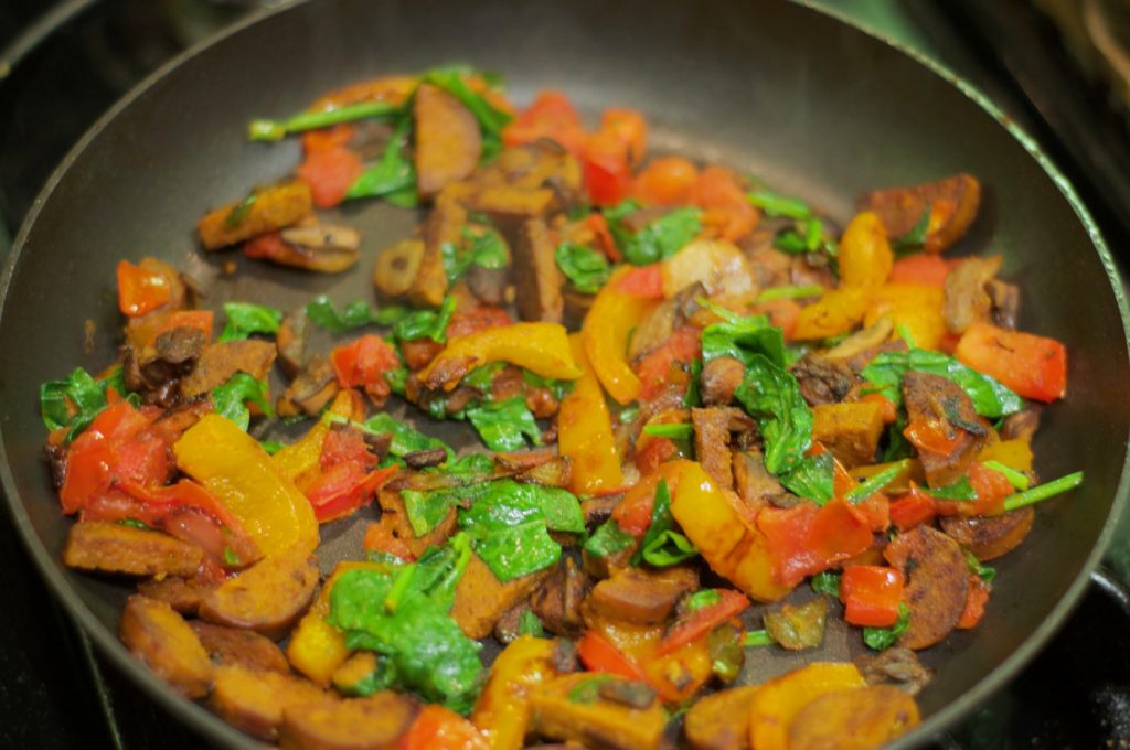 Meatless Breakfast Bowl - Tomatoes and Spinach