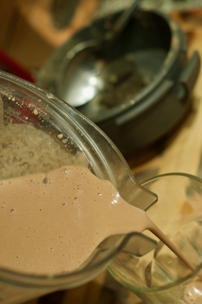 chocolate kefir protein smoothie - pour