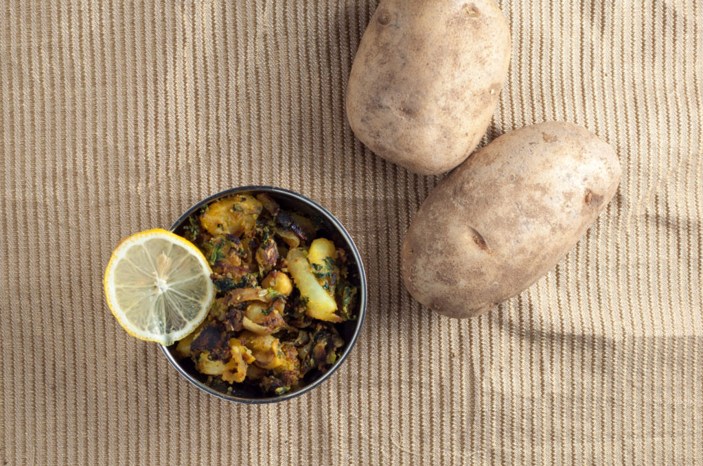 aloo methi recipe - served overhead