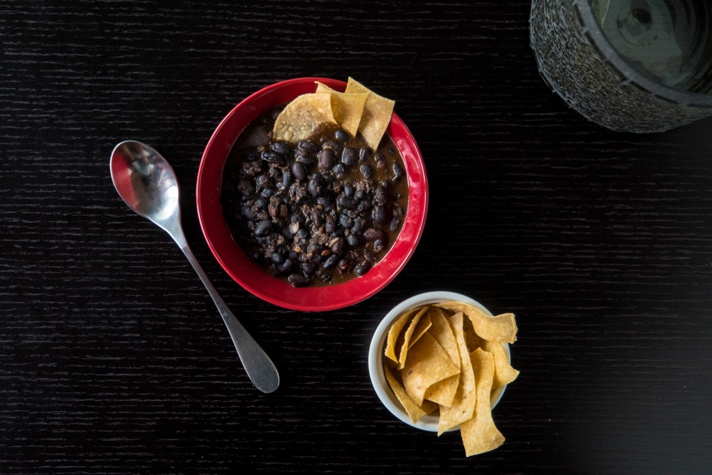 Soyrizo Black Beans served - overhead