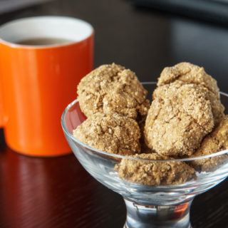 Chocolate Protein Cookies - in clear bowl with tea