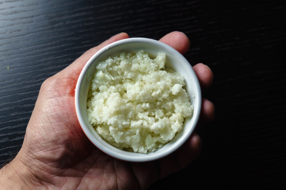 Easy Cauliflower Rice - cooked in hand (overhead)