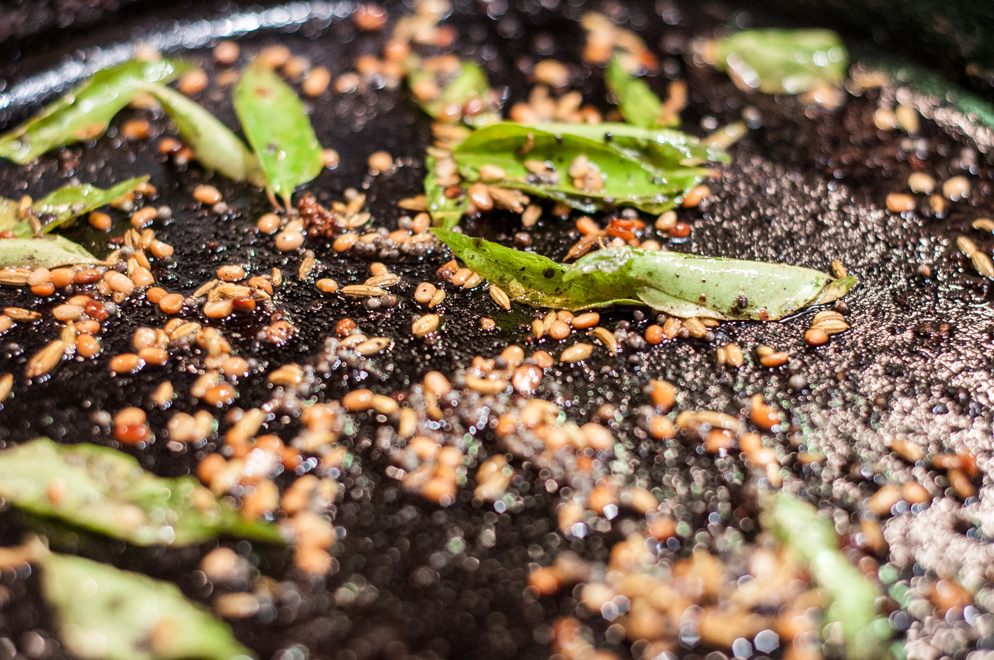 Stuffed Baby Eggplants - fennel urad dal mustard seeds and curry leaves