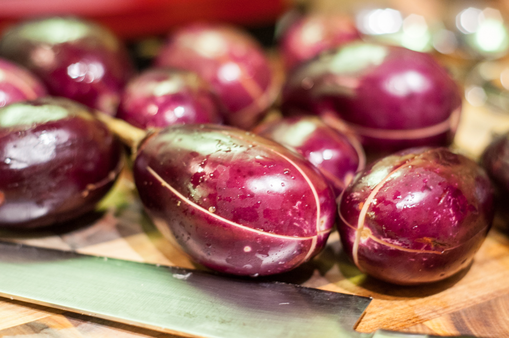 Stuffed Baby Eggplants - sliced in quarters
