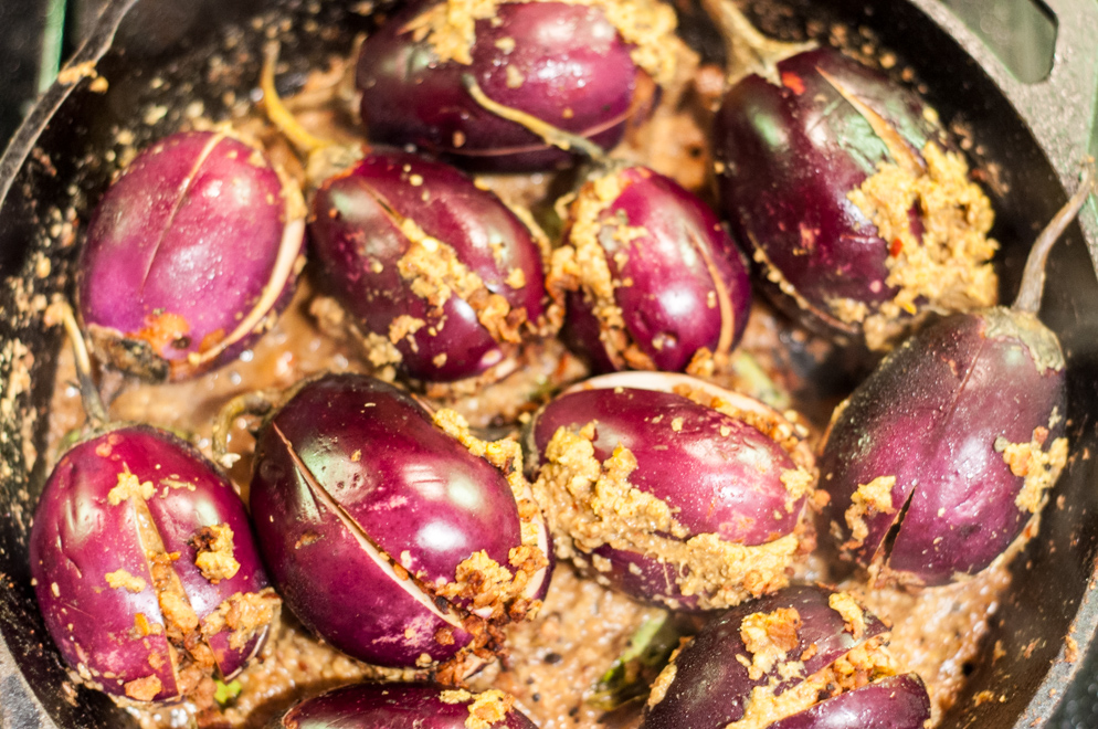Stuffed Baby Eggplants - stuffed eggplants and remaining mixture added to pan