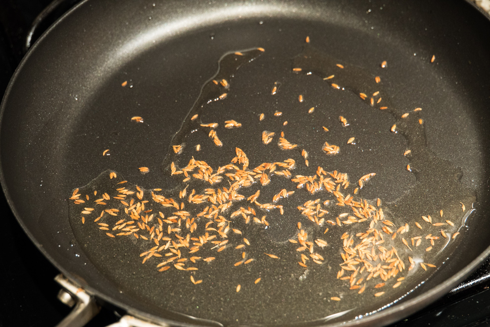 Tofu Bhurji - cumin seeds in pan