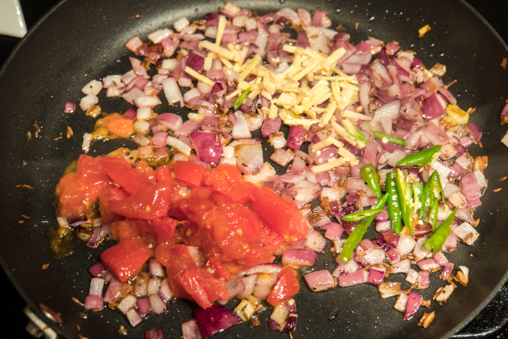 Tofu Bhurji - ginger chilies tomatoes