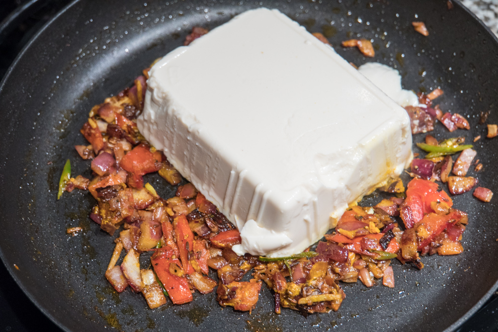 Tofu Bhurji - silken tofu in pan